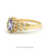 Oval Tanzanite Ring with Diamond Halo and Baguette Cut Accented Sides in 14k Yellow Gold - Thumbnail 3