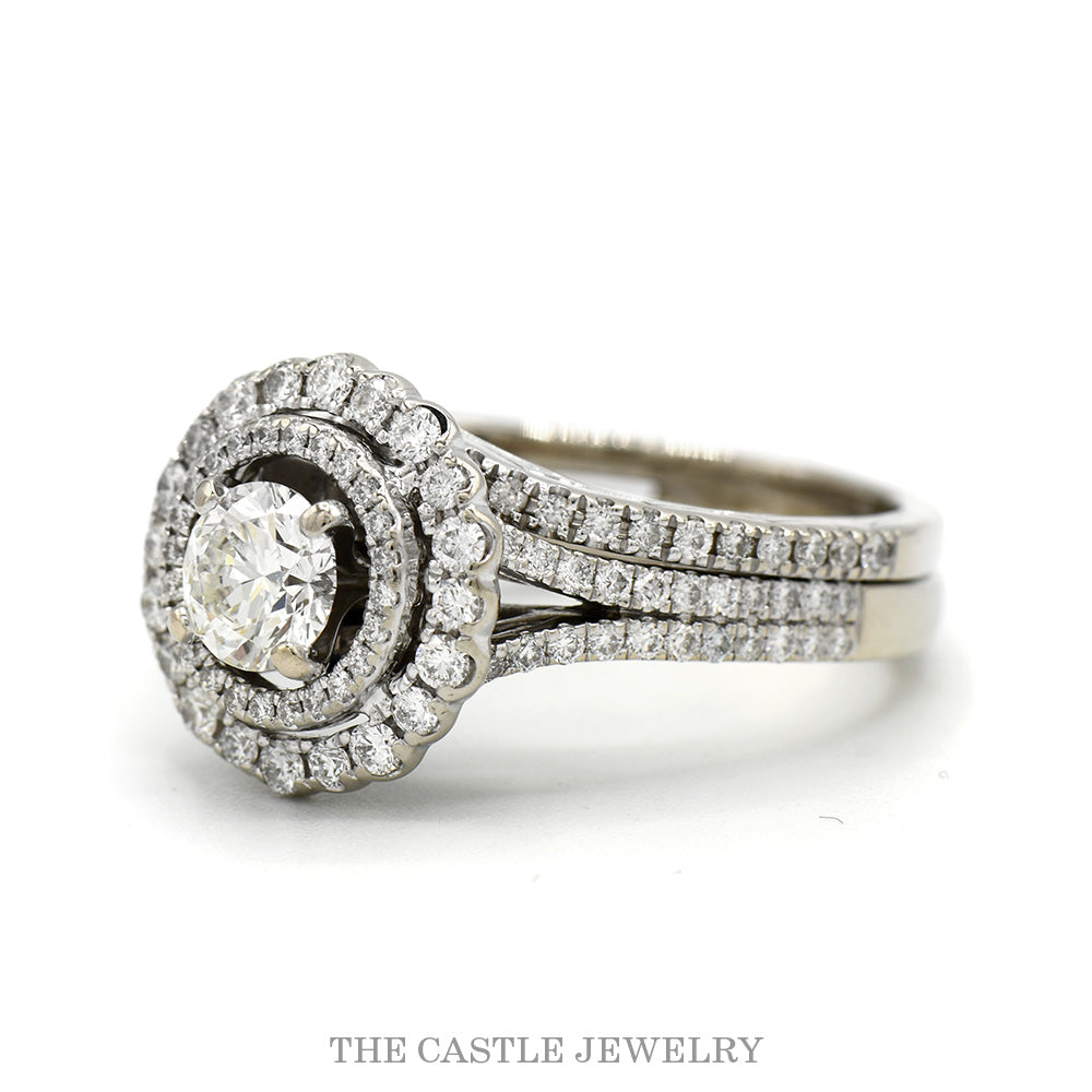 Vera Wang 14K White Gold 2.10cttw Diamond Double Halo Engagement Ring Set