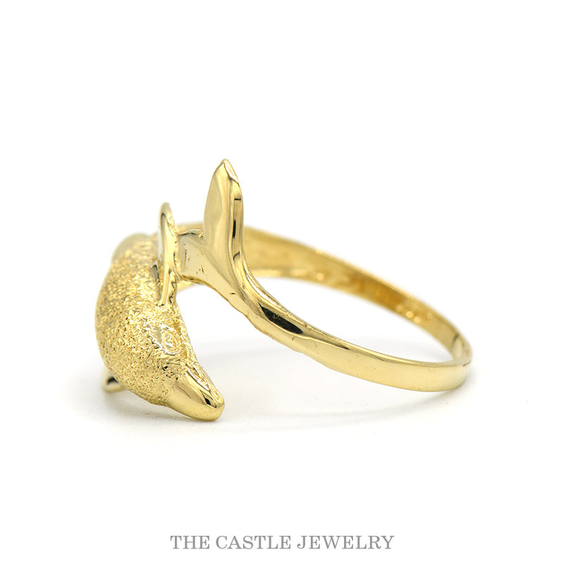 14k Yellow Gold Dolphin Designed Bypass Ring