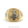 14k two-tone Masonic square-and-compass ring — top view - Thumbnail 1