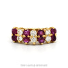 14k yellow gold ruby and diamond multi-row band — top view - Thumbnail 1