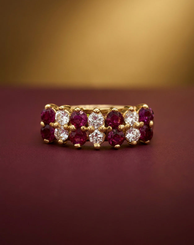 0.30ctw Ruby and Diamond Multi-Row Band in 14k Yellow Gold — lifestyle photography
