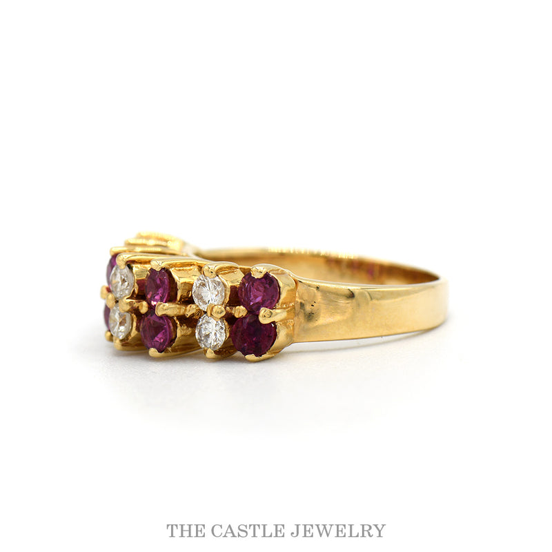 Side profile of the 14k yellow gold ruby and diamond band