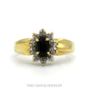 10k yellow gold oval sapphire and diamond halo ring — top view - Thumbnail 1
