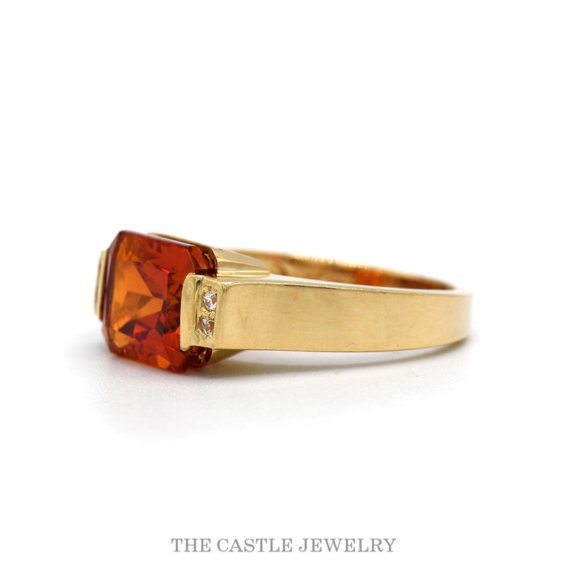 Side profile of the 14k yellow gold fire opal ring