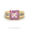 14k yellow gold square pink topaz ring with diamond sides — top view - Thumbnail 1