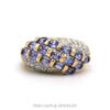 14k yellow gold three row tanzanite dome ring with diamond sides — top view - Thumbnail 1