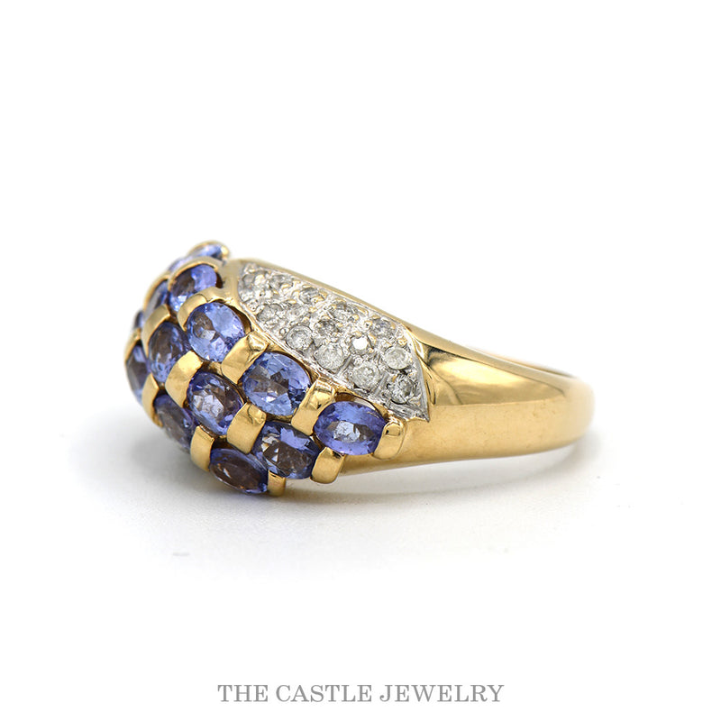Side profile of the 14k yellow gold tanzanite dome ring