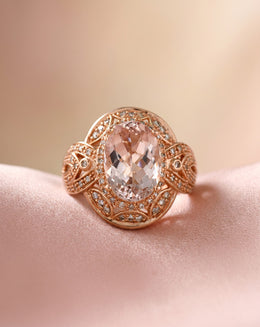Oval Morganite Ring with 0.35ctw Diamond Filigree Halo in 14k Rose Gold