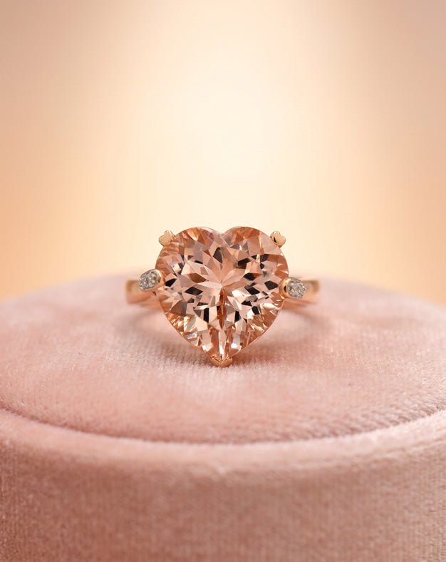 Heart Shaped Morganite Ring with Diamond Accent Shoulders in 14k Rose Gold
