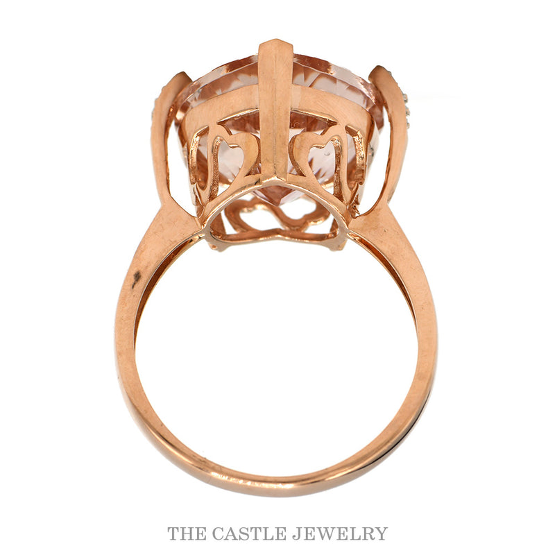 Front-facing view of the 14k rose gold heart shaped morganite ring