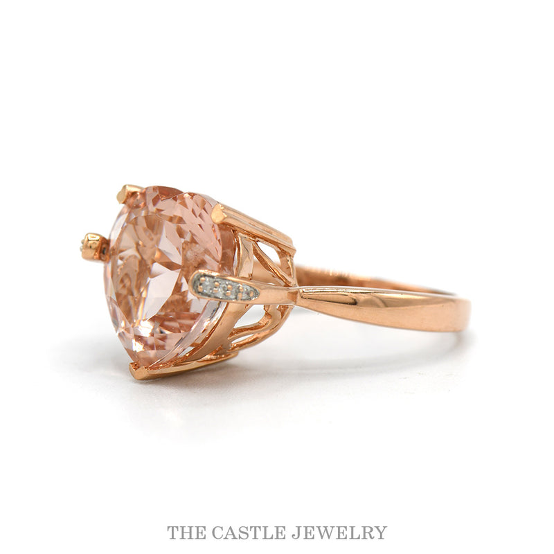 Side profile of the 14k rose gold heart morganite ring