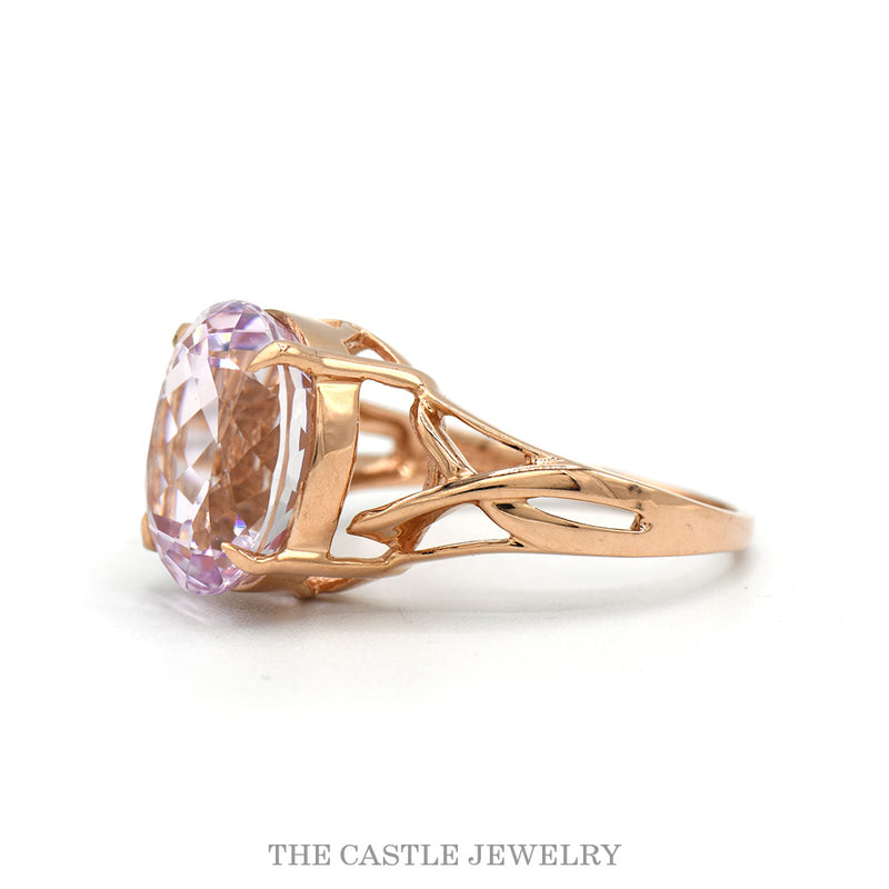 Side profile of the 14k rose gold amethyst ring with open sides