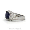 Side profile of the 14k white gold cushion cut tanzanite halo ring - Thumbnail 2