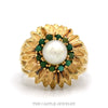 14k yellow gold pearl and turquoise flower design ring — top view - Thumbnail 1