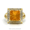 14k yellow gold princess cut citrine ring with square diamond halo — top view - Thumbnail 1
