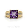 14k yellow gold princess cut amethyst ring with diamond shoulders — top view - Thumbnail 1