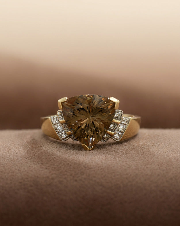 Trillion Tourmaline Ring with 0.06cttw Illusion Set Diamond Sides in 14k Yellow Gold