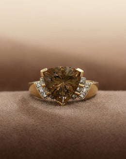Trillion Tourmaline Ring with 0.06cttw Illusion Set Diamond Sides in 14k Yellow Gold