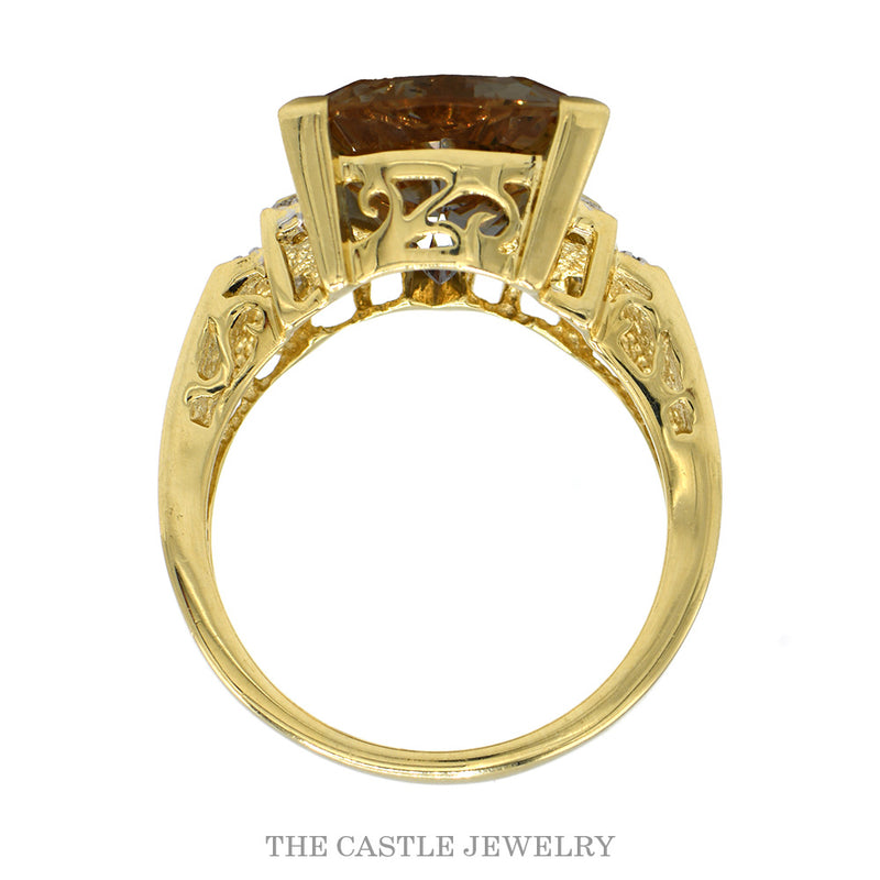 Front-facing view of the 14k yellow gold trillion tourmaline ring