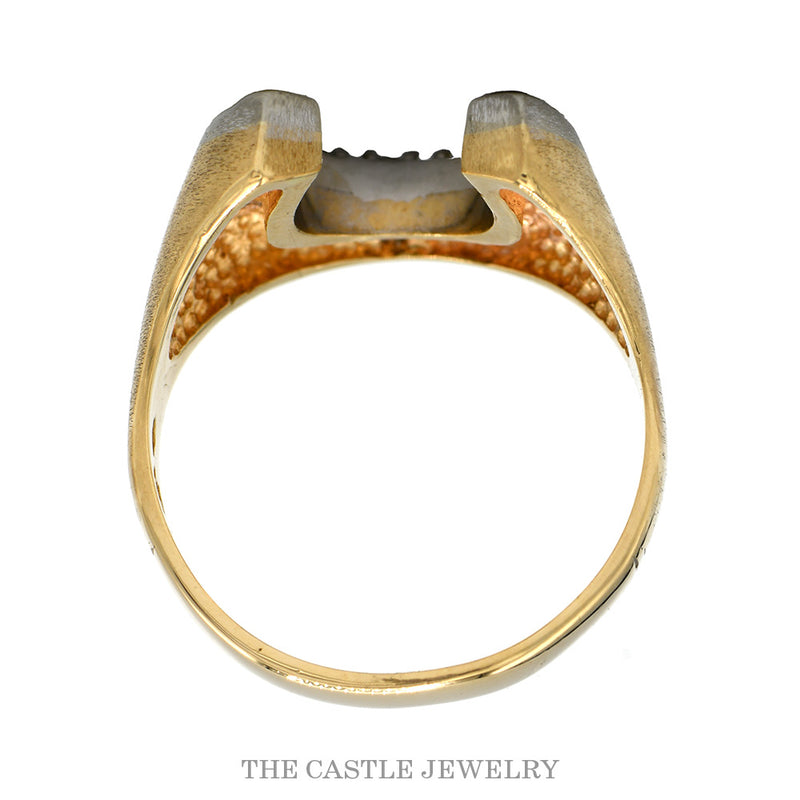 Front-facing view of the .23cttw diamond horseshoe ring in 14k yellow gold