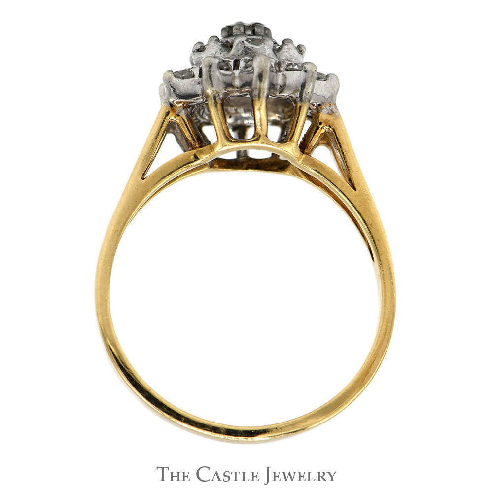 Flower Shaped Diamond Cluster Ring with Split Shank Sides in 14k Yellow Gold