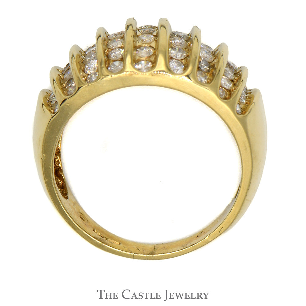 1.5cttw Channel Set Diamond Cluster Dome Ring in 10k Yellow Gold