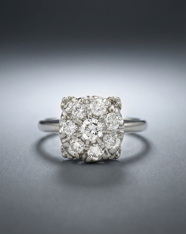 .85cttw Round Brilliant Cut Diamond Cluster Ring in 14k White Gold