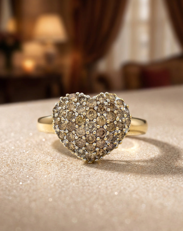 Heart Shaped 1cttw Cocoa Diamond Cluster Ring in 14k Yellow Gold