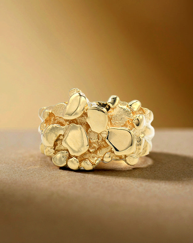 Men's Textured Nugget Style Ring in 14k Yellow Gold