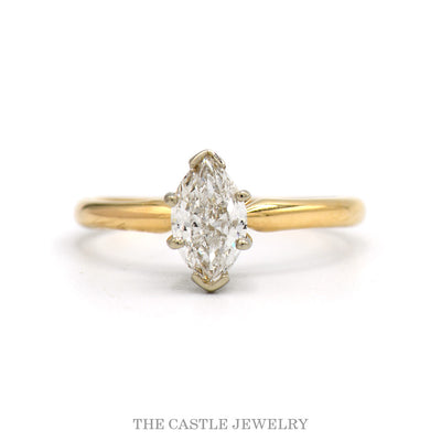 1ct Marquise Cut Diamond Solitaire Engagement Ring in 14k Yellow Gold 6 Prong Mounting