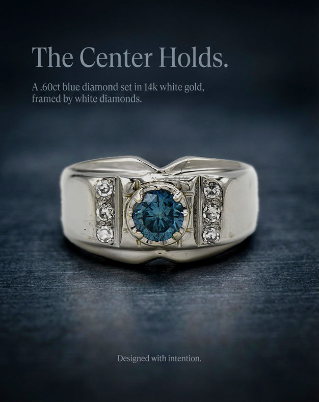 Anello Uomo Diamante Blu 16.60 Ct In Argento 925 &ndash; Solitario Certificato GGIL, Taglio Brillante
