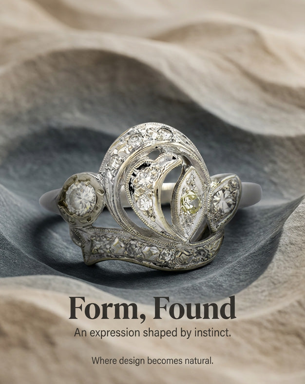 Antique Free Form 1/4cttw Diamond Cluster Ring in 14k White Gold — lifestyle photography