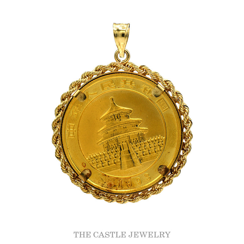 1993 1/2oz .999 Gold Panda Coin Pendant with Rope Bezel in 14k Yellow Gold