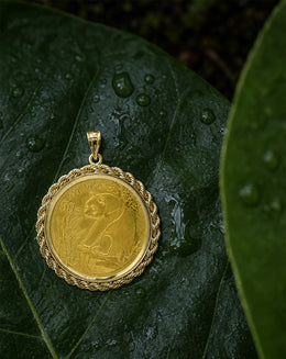 1993 1/2oz .999 Gold Panda Coin Pendant with Rope Bezel in 14k Yellow Gold