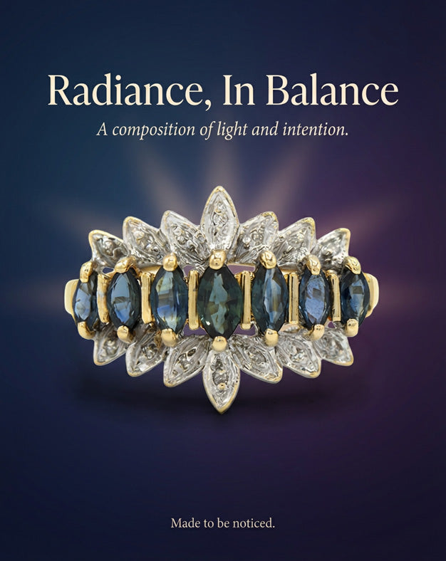 14K Yellow Gold Marquise Sapphire and Diamond Accent Ring — lifestyle photography