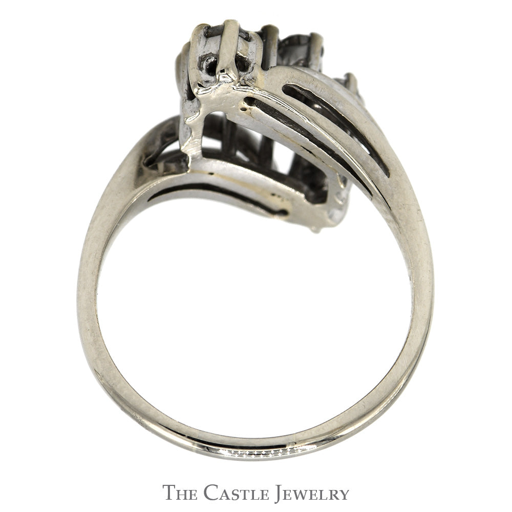 3/4cttw Z Shaped Diamond Cluster Ring in 14k White Gold Bypass Setting