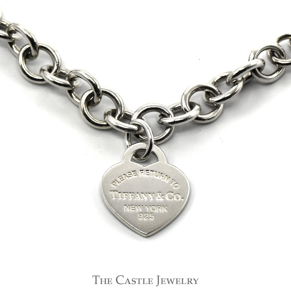 Tiffany & Co. Designer 16 inch Cable Chain with Dangling Heart Charm in Sterling Silver Includes Extras