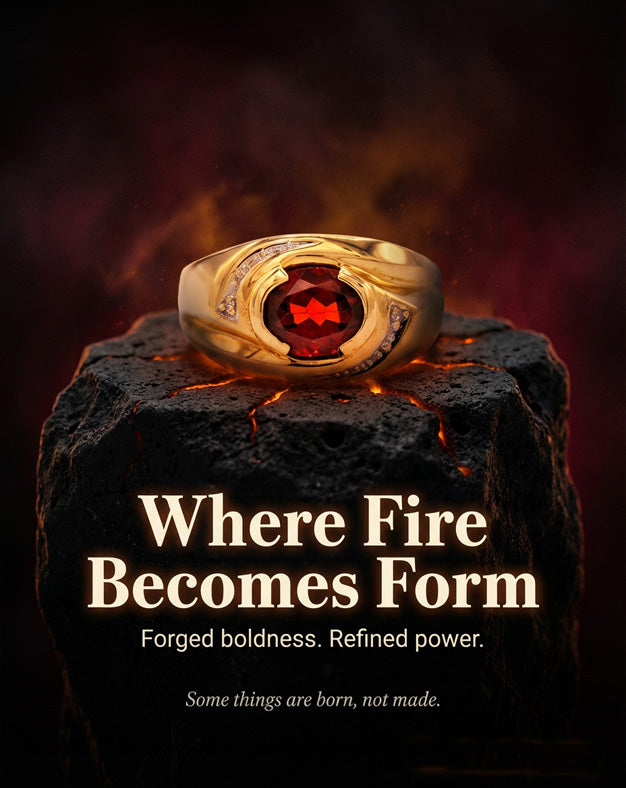 10K Yellow Gold Men’s Oval Garnet Ring with Diamond Accents — lifestyle photography