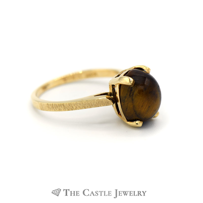 Oval Cabochon Tiger's Eye Ring in 14k Yellow Gold Cathedral Mounting