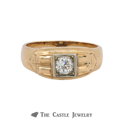 .40 Carat Old European Cut Diamond Gent's Vintage Ring In 14K Yellow Gold