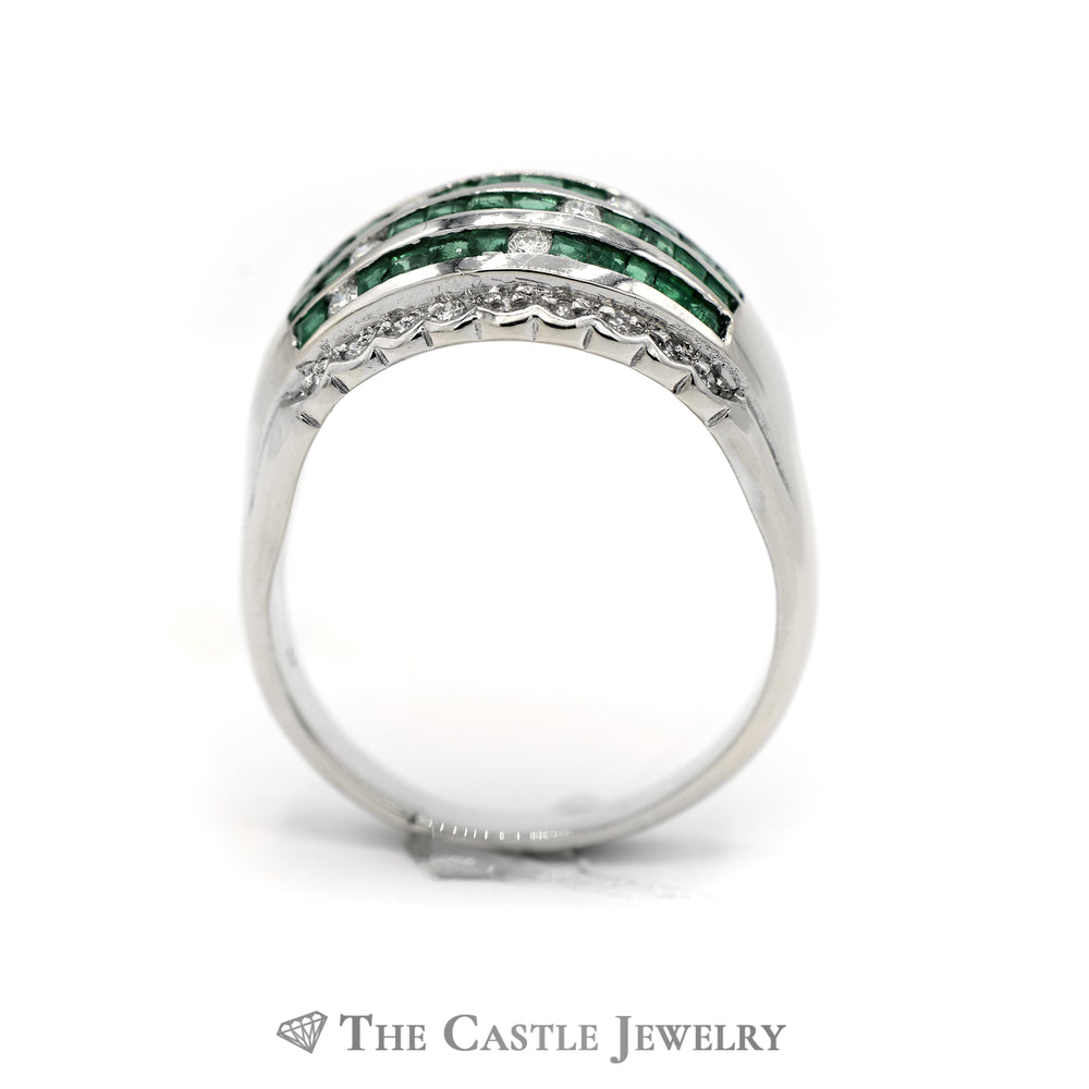 Emerald & Diamond Cluster Dome Ring in 18k White Gold