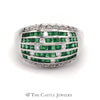 Emerald & Diamond Cluster Dome Ring in 18k White Gold - Thumbnail 1