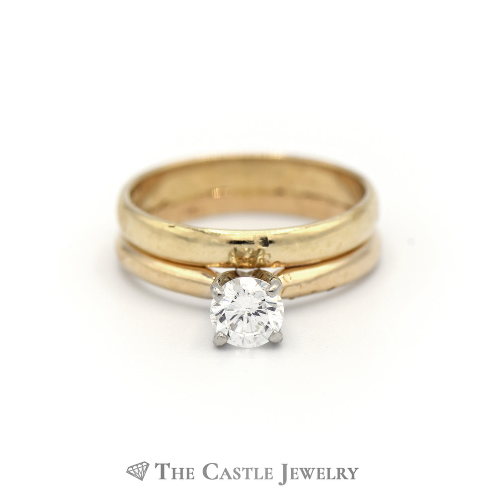 Round Brilliant Cut Diamond Solitaire w/ Soldered 3mm Wedding Band