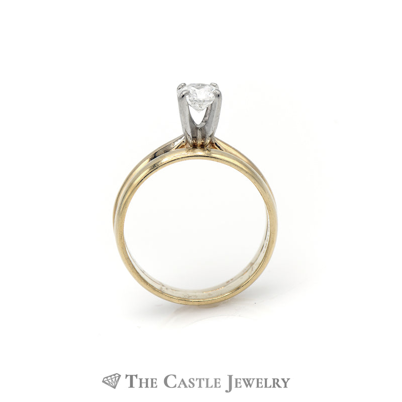 Round Brilliant Cut Diamond Solitaire w/ Soldered 3mm Wedding Band in 14K Gold