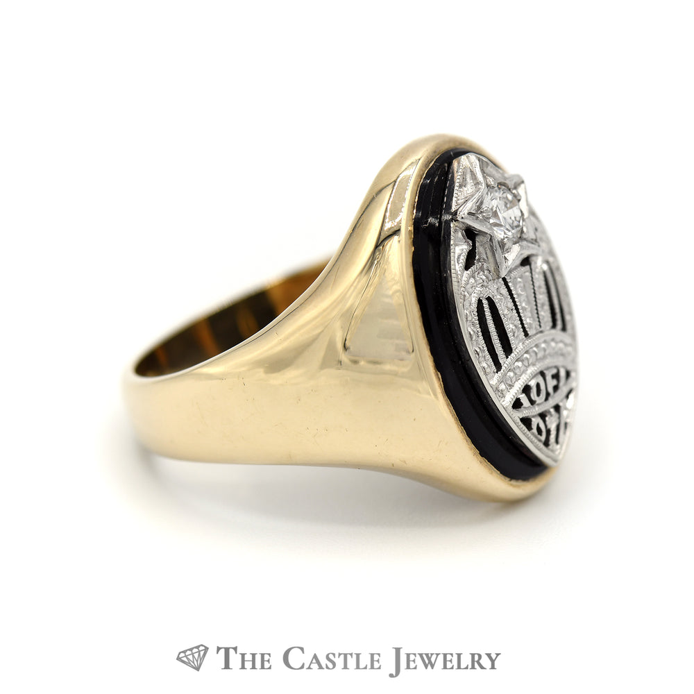 Onyx Diamond Temple Masonic Ring in 10k Yellow & White Gold – The ...