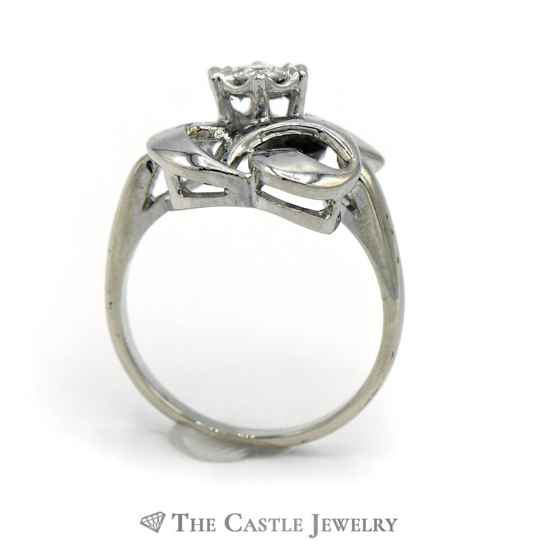 Fancy Swirl .30ct Round Diamond Ring In 14K White Gold