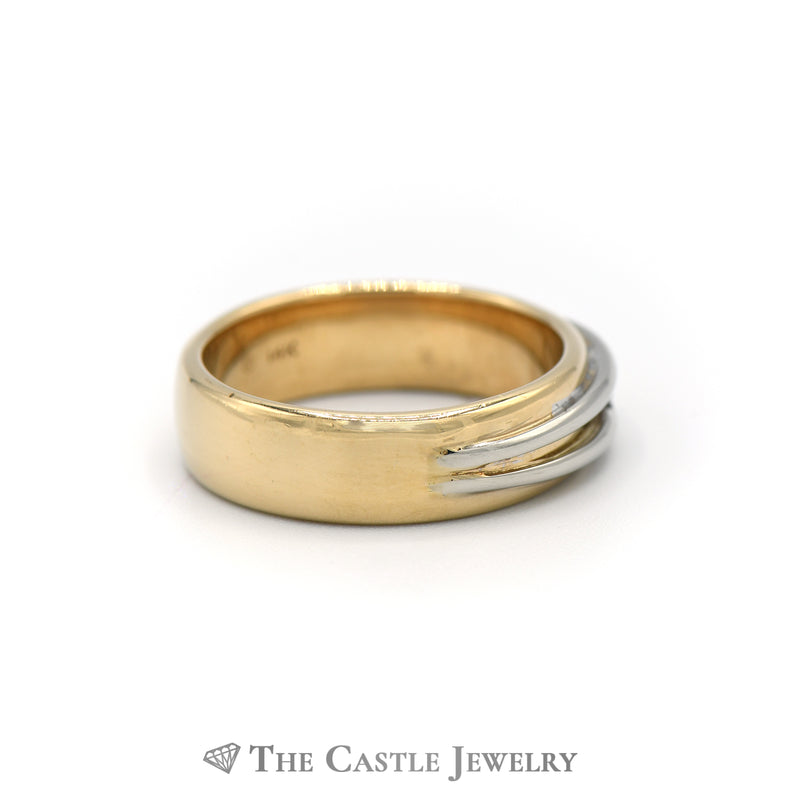 Men's Ridged Tension Set Round Diamond Band in 14K Yellow Gold
