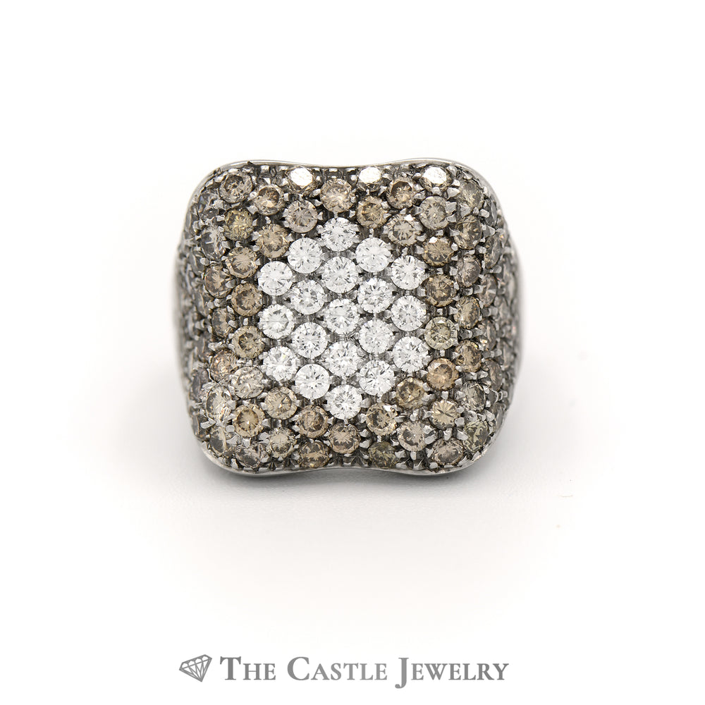 Concave Design Cluster Ring 3.50cttw Pave Set Round White & Champagne Diamonds