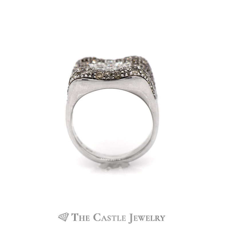 Concave Design Cluster Ring 3.50cttw Pave Set Round White & Champagne Diamonds